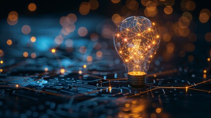 Glowing light bulb shining brightly representing creative ideas innovative solutions and the potential for progress and growth in the future  This image symbolizes the power of imagination