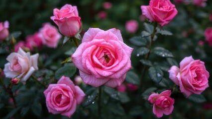Fototapeta premium Vibrant Pink Roses in Full Bloom: Perfect for Home Decor, Gifts, or Garden Inspiration
