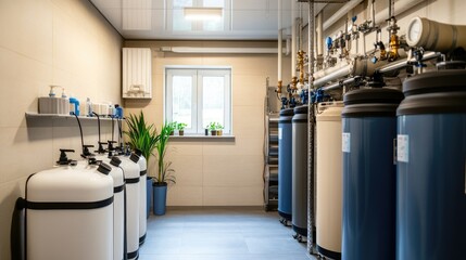 Modern Water Treatment Facility with Tanks and Equipment Interior