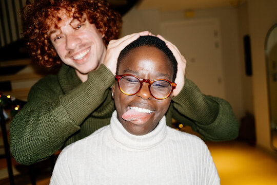 Christmas goofing, man and woman