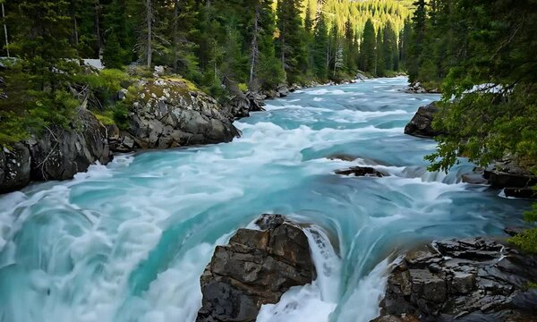Forest River With Powerful White Water
