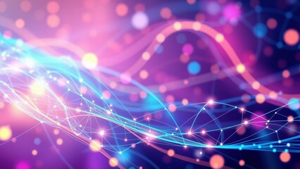 Fototapeta premium Vibrant Abstract Digital Art: Mesmerizing Purple and Blue Waves with Sparkling Connections, Perfect for Tech and Science Themed Wall Art or Backgrounds