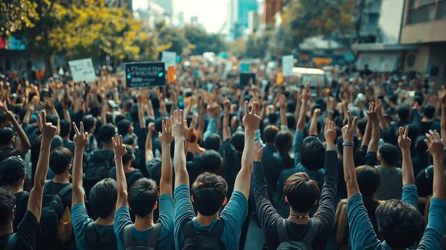 At Democracy Monument, demonstrators display the three-finger salute as a symbol of their opposition to the administration.