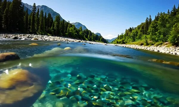 Lush Green Banks Along Clear Water