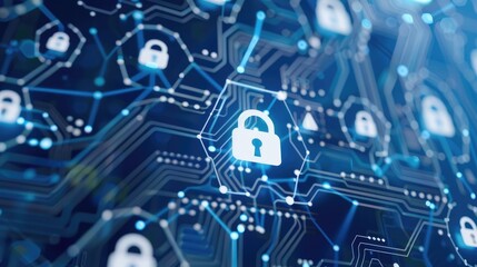 Obraz premium Digital illustration of interconnected locks symbolizing cybersecurity and data protection.
