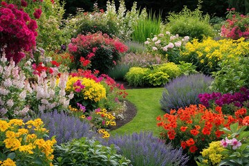 Vibrant Colorful Garden Full of Blossoms and Lush Flora