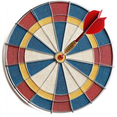 Obraz premium A colorful dartboard with a red dart in the bullseye, used for playing darts.