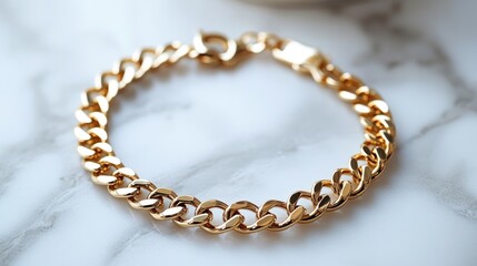Obraz premium Elegant Gold Chain Bracelet on White Marble Background