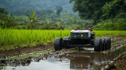 Rural farmer driving through fields