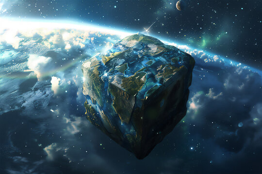 earth in cube shape illustration version 6