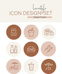 Linestyle Icon Design Set Street Food