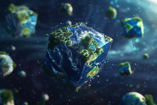 earth in cube shape illustration version 1