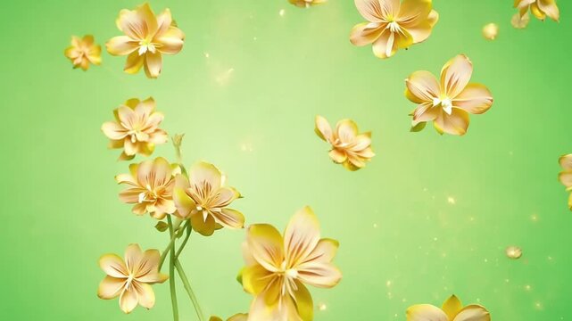 Glowing Plumeria Fall with Shimmering Gold Particles on green screen