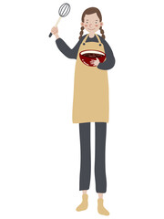 お菓子作りをする女性（バレンタインの手作りチョコを作ろうとしている女性のイラスト）