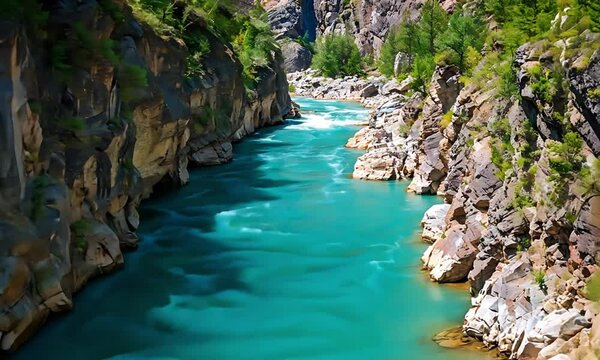 Turquoise River Through Rocky Canyon