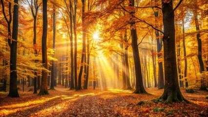 Golden Sunlight Illuminates a Mystical Autumn Forest Path