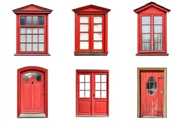 Obraz premium Set of red windows and door isolated in white background