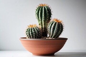Exotic Cactus in a Ceramic Bowl on a White Background for Unique Home Decor