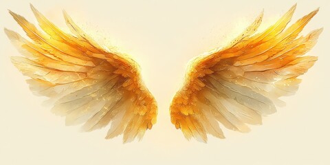 Obraz premium Elegant Golden Angel Wings Minimalistic Design Soft Feathers Light Background