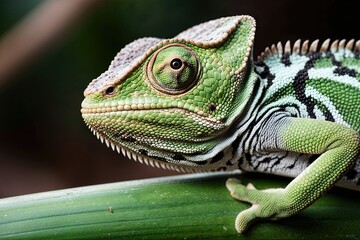 Superb Close-Up of a Green Chameleon: Detailed Analysis of Wildlife and Reptile Skin