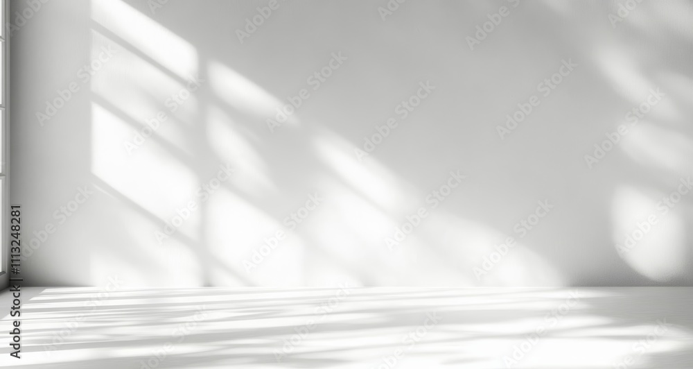 Poster minimalist light gray abstract background with soft shadows on white wall for creative presentation