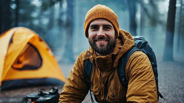 An executive Samart camping dude wearing an adventure hat