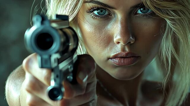 Gorgeous, menacing, and seductive women brandishing a.44 magnum revolver