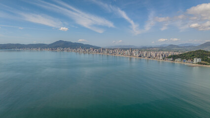 Aerial cityscape of the beaches of Itapema and Meia Praia, located in the state of Santa Catarina, southern Brazil.