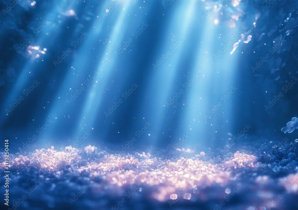 Poster dreamy abstract bokeh background with ethereal light rays and pastel blue color palette