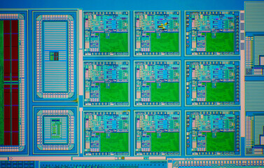 modern high-tech nanoscale wafer circuit micrograph