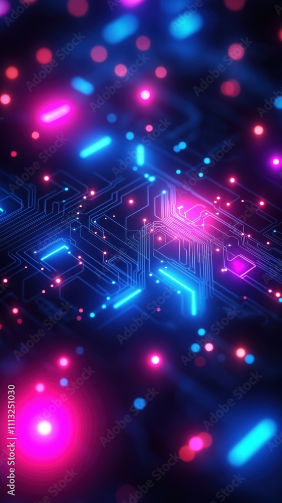 Poster abstract tech design glowing with vibrant circuit patterns, lights. intricate network of glowing lin