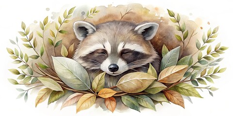 Peaceful Raccoon Nestled Among Autumn Leaves and Branches