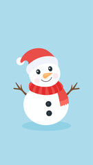 Illustration of a cartoon snowman wearing a hat at Christmas