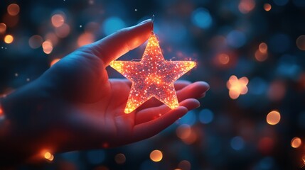 Colorful Christmas Star Ornament Background with Warm Fairy Lights and Ethereal Illumination