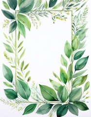 Watercolor Greenery Frame. Elegant botanical illustration perfect for invitations or cards.