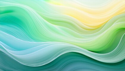 Abstract art featuring flowing pastel green and blue waves.