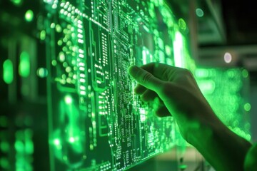 Fototapeta premium Exploring Digital Circuits: A Glowing Green Technological Journey