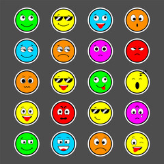 Obraz premium Emoticon on set with 20 variations of expression. Colorized concept. Vector illustration.