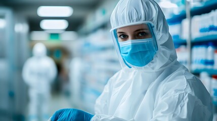 Skilled Pharmacist Carefully Mixing Medical Compounds in Sterile Hospital Laboratory Setting Wearing Protective Gear and Equipment to Ensure Safety and Precision