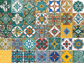Colorful Mosaic Tile Pattern With Floral And Geometric Designs
