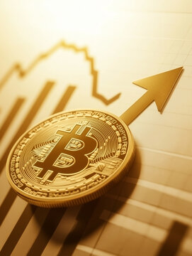 Concept photo of gold bitcoin in uptrend swing and growth