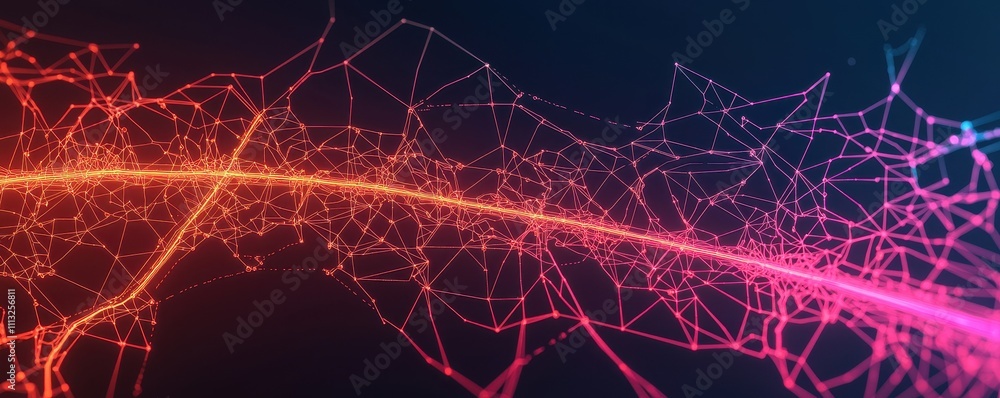 Poster a vibrant abstract depiction of interconnected lines and nodes, showcasing a blend of colors in a dy