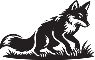 A fox crouching ready to pounce silhouette vector