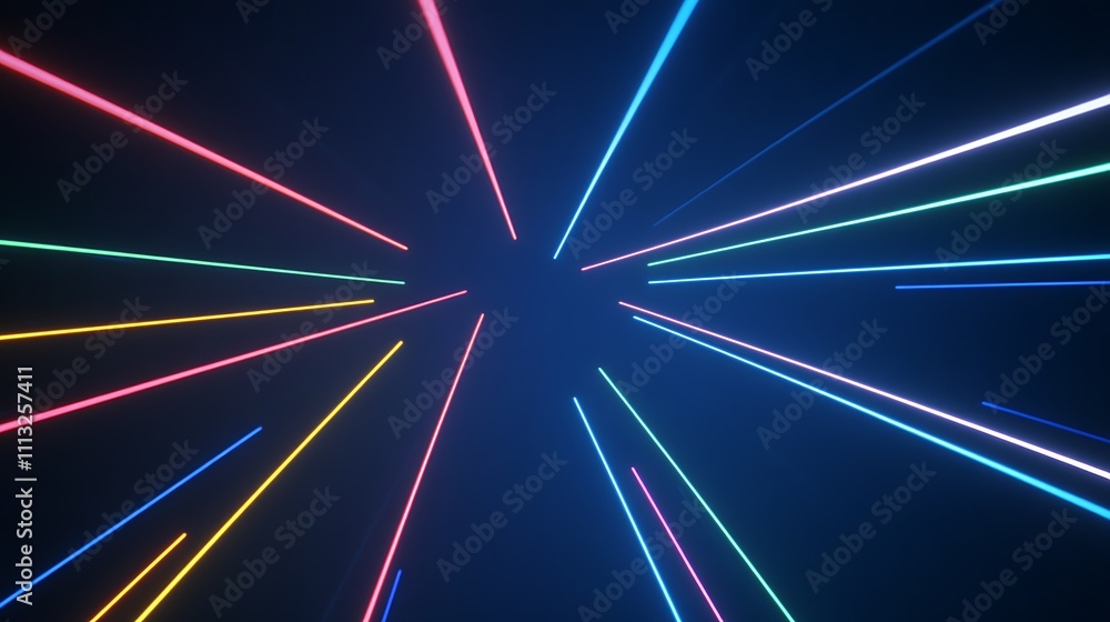 Poster dynamic neon light rays creating a vibrant atmosphere