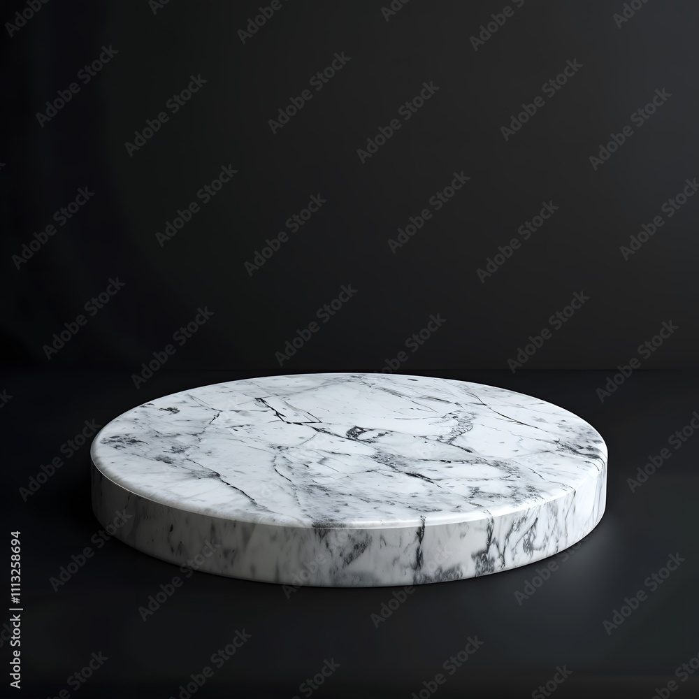Poster a round marble display platform with a smooth surface and elegant veining.