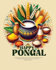 Happy Pongal South Indian Harvest Festival social media post banner template