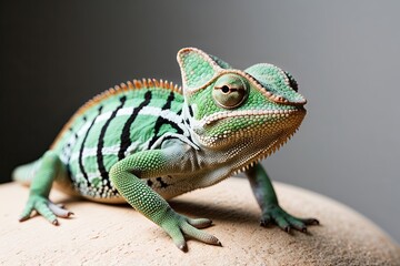 Fototapeta premium Stylish Close-Up Photography of a Green Chameleon in Contemporary Design