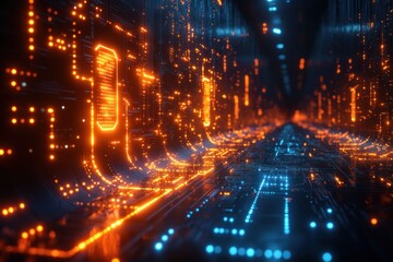 Obraz premium The Future of Digital Landscapes Glowing Circuit Patterns in Cyberpunk Style