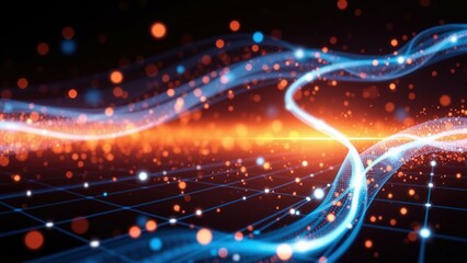 Obraz premium Vibrant Neon Waves: Captivating Digital Art for Tech Backgrounds, Web Design, and Modern Advertising