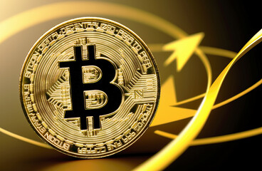 Stunning image of a golden bitcoin. Capturing the intricate details of the iconic cryptocurrency.  Perfect for financial marketing or tech content.